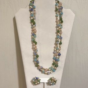 Vintage Beaded Pearl Necklace and Earring Set